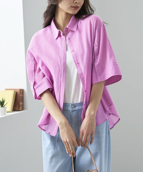 BELLUNA PLUS（ベルーナプラス） ブラウス シャツ 楊柳コットン袖