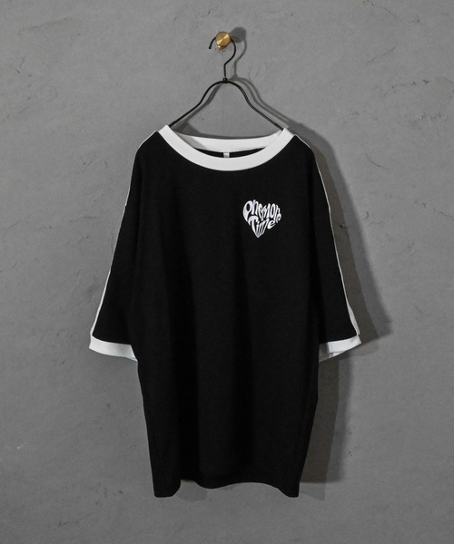 tシャツ 16/TC 天竺袖ライン 刺繍Tシャツ(ハートLOGO、Marseille