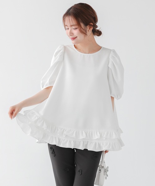 ブラウス シャツ 「ZOZOTOWN限定カラー」2段フリルバックリボンプルオーバーハーフスリーブ レディース Fit more ブラウス シャツ 「ZOZOTOWN限定カラー」2段フリル