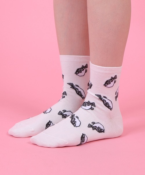 PUNYUS（プニュズ） 靴下 フード総柄ソックス(FUGU RENNYU KIWI