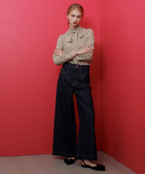 シャツ ブラウス 「LOULOU WILLOUGHBY」 デシンドットフリルボウタイ 