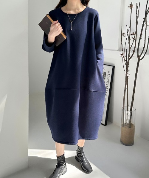 COCOMOMO ワンピース 裏起毛 コクーンワンピース クルーネック