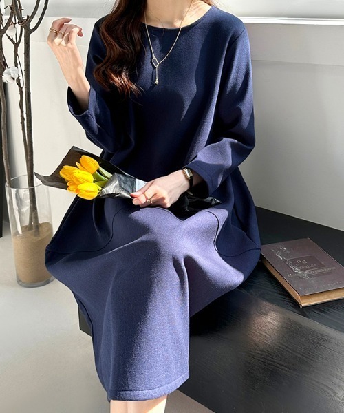 COCOMOMO ワンピース 裏起毛 コクーンワンピース クルーネック