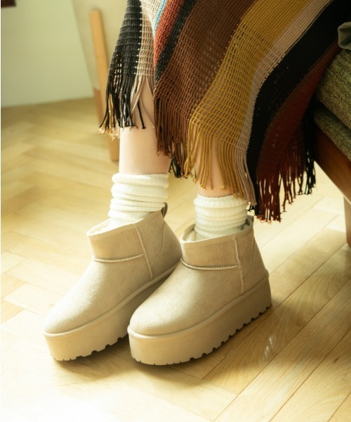 R＆E（アールアンドイー） ブーツ 「R＆E」マイクロミニ厚底ムートン