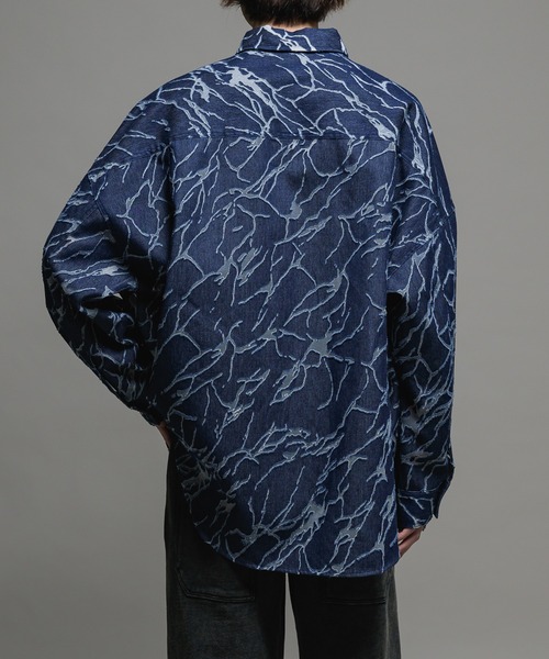 ぴろし　Stone  Denim オーバーシャツ セール】【WEB限定/別注】 バンドカラー オーバーサイズ デニムシャツ