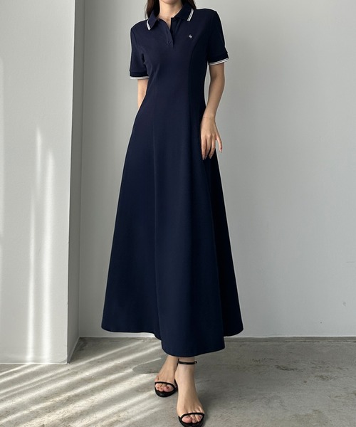 【新品未使用】Louere ポロワンピース マーメイド M ネイビー タグ付き Louere ワンピース 「選べる」ポロワンピース（セミフレア/I
