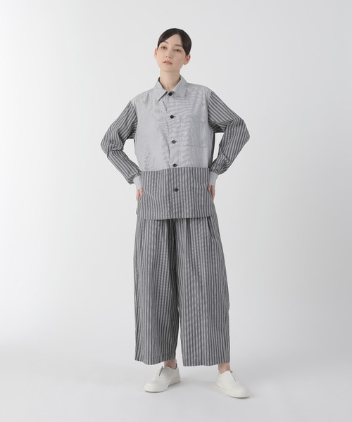【1度着用のみ美品】 プランテーション ストライプドットリップルシャツ ブラウス Plantation（プランテーション） ブラウス シャツ MIXストライプ