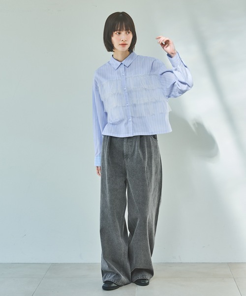 LAKOLE（ラコレ） ブラウス シャツ チュールドッキングシャツ長袖