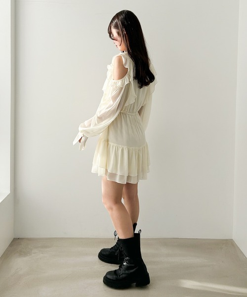 Heather ワンピース ショルダーカットフレアミニワンピース