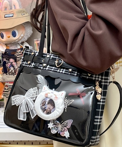 ショルダーバッグ バッグ ギンガムチェックハート痛バッグ