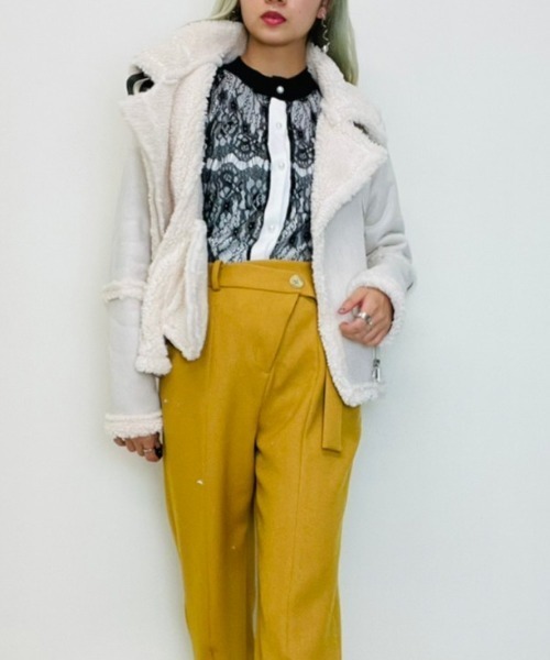 「DOLLUPOOPS」 ライダースジャケット 38 ベージュ レディース_画像3