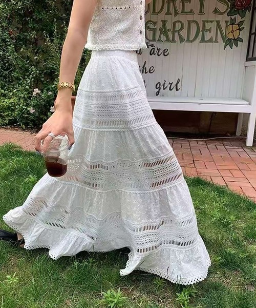 GIUNON スカート hem lace cotton skirt / ヘムレースコットン