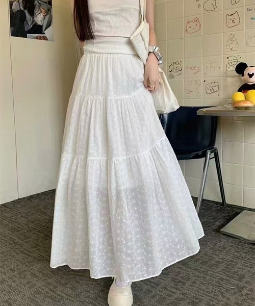 the virgins レースコットンスカート White 良質 コットンレースロングスカート(F WHITE): BOTTOM スカート