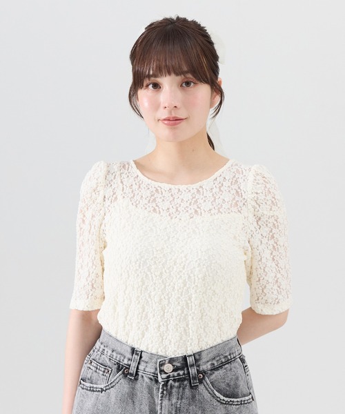 REDYAZEL（レディアゼル） tシャツ フラワーレース5分袖トップス