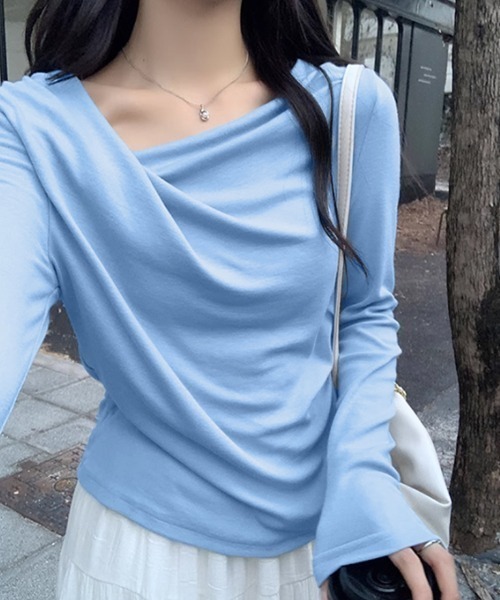 COCOMOMO ヘンリーネック tシャツ サイドギャザードレープトップス