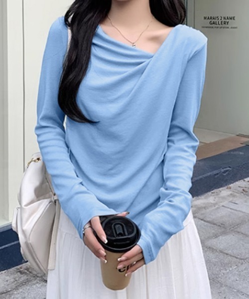 COCOMOMO ヘンリーネック tシャツ サイドギャザードレープトップス