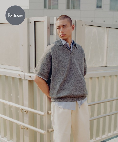 【crepuscule】アーバンリサーチ別注 リネンスキッパーポロ　2　杢グレー 別注』crepuscule×URBAN RESEARCH Linen Skipper Polo（ニット