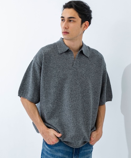【crepuscule】アーバンリサーチ別注 リネンスキッパーポロ　2　杢グレー 別注』crepuscule×URBAN RESEARCH Linen Skipper Polo（ニット