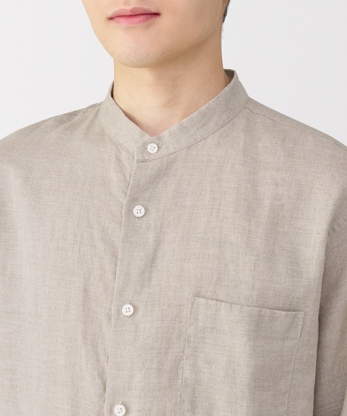 無印良品（MUJI） シャツ 紳士 リネン洗いざらしスタンドカラー長袖