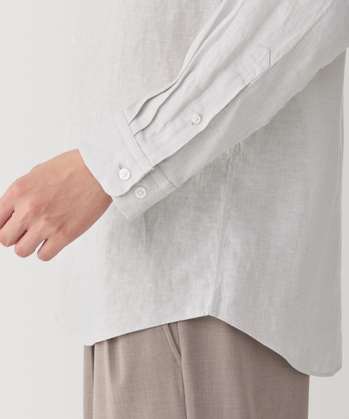 無印良品（MUJI） シャツ 紳士 リネン洗いざらしスタンドカラー長袖