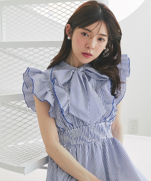 tocco closet（トッコ クローゼット） ワンピース フリル付きボウタイ