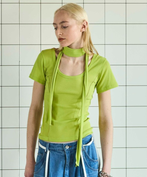 tシャツ With Tie Sheer Cotton T-shirt/タイ付きシアーコットンTEE「MAISON SPECIAL/メゾンスペシャル」