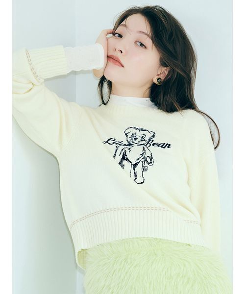 ニット セーター Lily Bearエンブロイダリーニットトップス レディース
