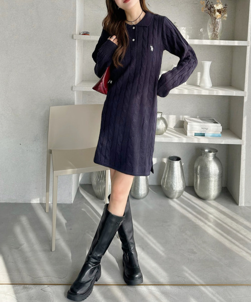 U.S. POLO ASSN ケーブル ポロニット ワンピース U.S. POLO ASSN.（ユーエスポロアッスン） ワンピース 「Ada.別注 U.S.