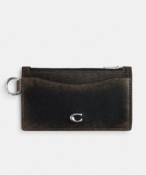 coachブラックレザー カードケース ジッパー付き COACH カードケース ジップ カード ケース・ラブド レザー