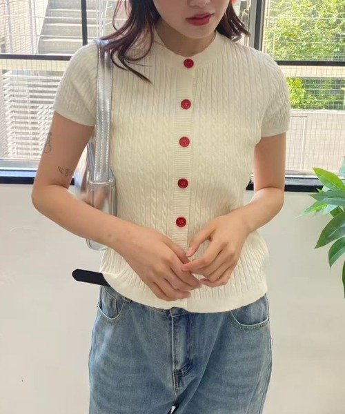 カーディガン ツイストデザインニットカーディガン レディース