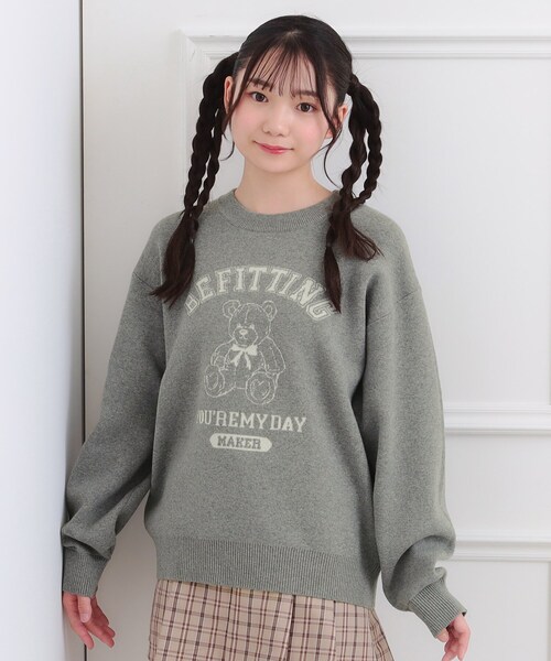 MARNS グレー ニット14y (キッズ.大人 PINK-latte（ピンクラテ） ニット セーター コットンジャカードくま