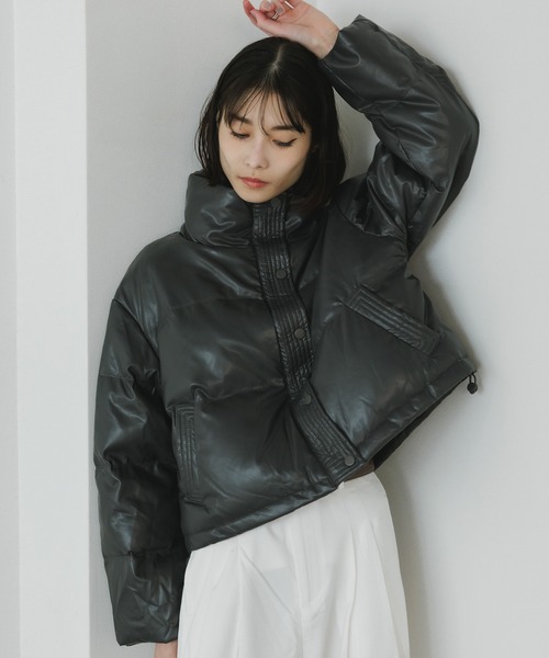 フェイクレザーダウンジャケット（古着） レザーダウンジャケット | emo.