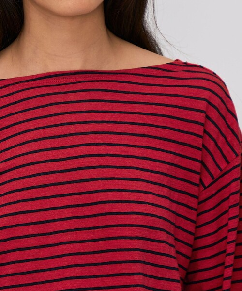 BACCA（バッカ） tシャツ リネンボーダー ネックドレープTシャツ