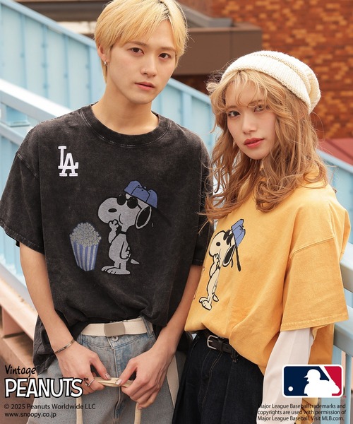 「DOUBLE NAME」 半袖Tシャツ「Vintage PEANUTS×MLBコラボ」 FREE ブラウン レディース_画像3