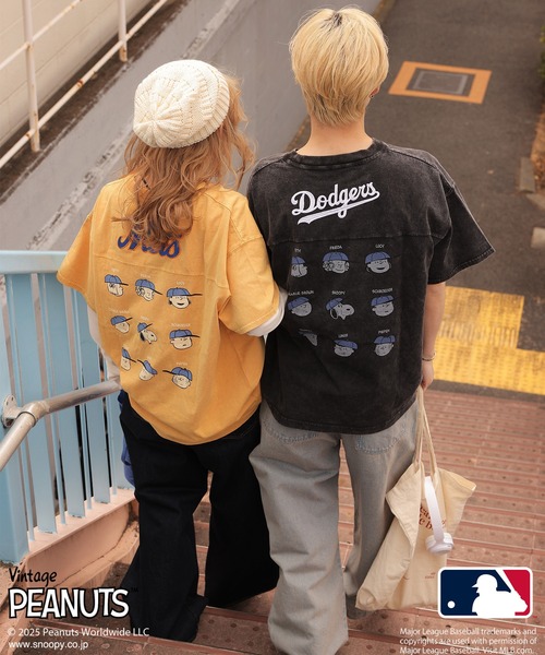 「DOUBLE NAME」 半袖Tシャツ「Vintage PEANUTS×MLBコラボ」 FREE ブラウン レディース_画像5