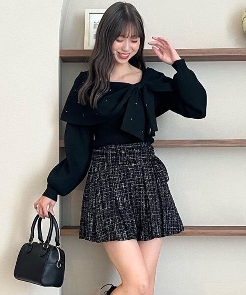 最終お値下げ‼︎☆M'S GRACY☆キラキラビジューリボンリブニットセーター♪ ウェストリボン付きリブニット | msgracy