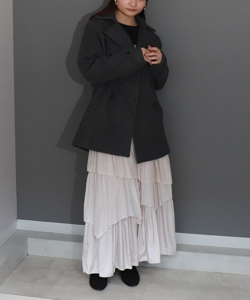 極美品✨️リミフゥ ピーコート S ブラック ポケット変形 ショート丈 ウール moment+ ピーコート pコート きれい目テディベアボアショート丈Pコート