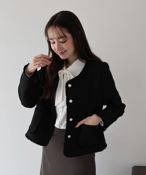 BLUELEA ブルレア　ダブルボタンツイードジャケット ブラック BLUELEA ブルレア Double button tweed jacket Bluelea ブルレアDouble
