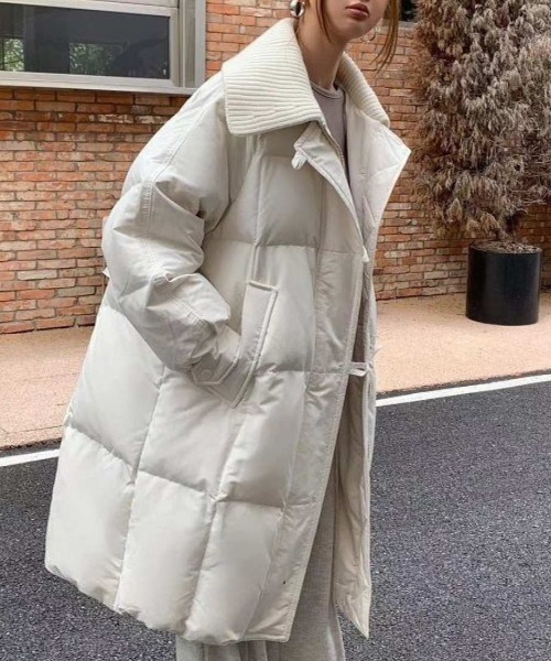 ダウンコート ダウンジャケット ボリュームリブステンカラー中綿ロング