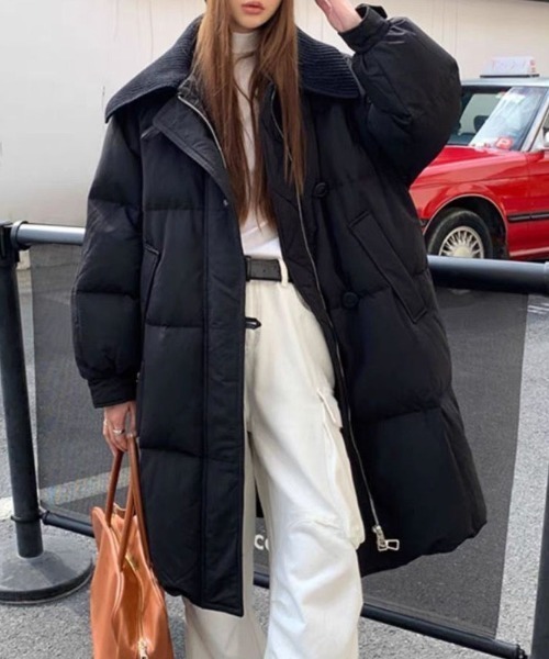 ダウンコート ダウンジャケット ボリュームリブステンカラー中綿ロング