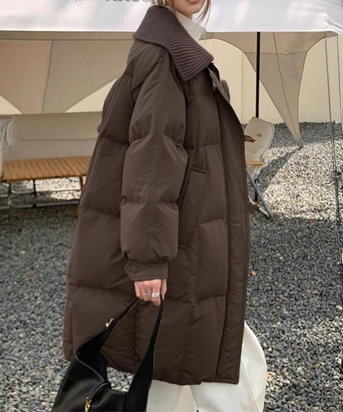 ダウンコート ダウンジャケット ボリュームリブステンカラー中綿ロング