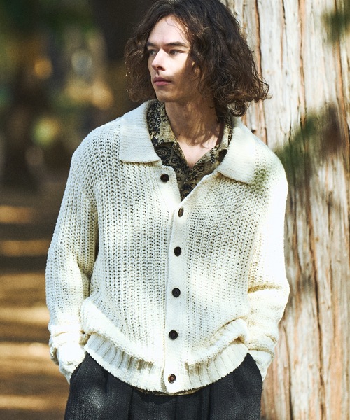 Casper John（キャスパージョン） カーディガン Ribbon yarn collar