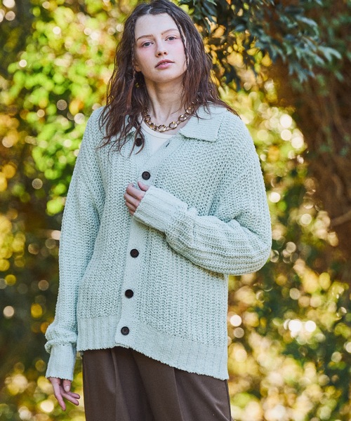 Casper John（キャスパージョン） カーディガン Ribbon yarn collar