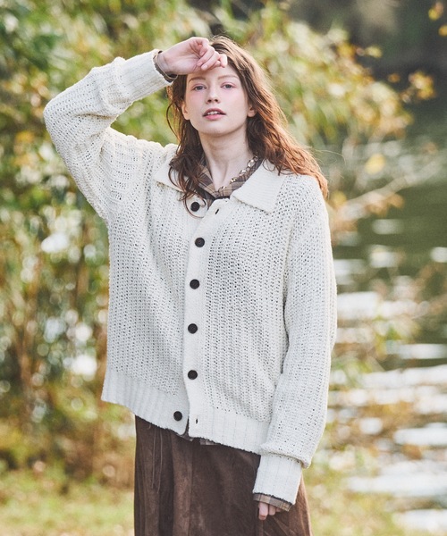 Casper John（キャスパージョン） カーディガン Ribbon yarn collar