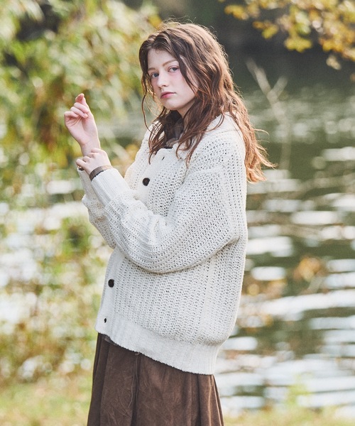 Casper John（キャスパージョン） カーディガン Ribbon yarn collar
