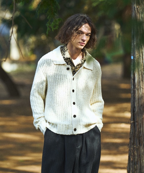 Casper John（キャスパージョン） カーディガン Ribbon yarn collar