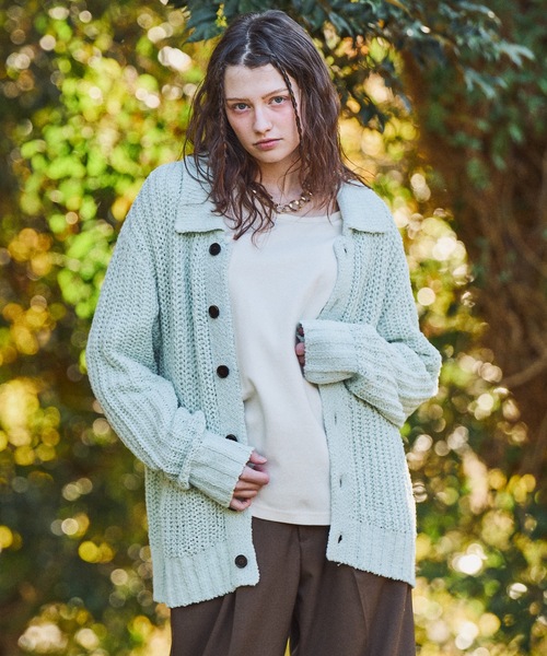 Casper John（キャスパージョン） カーディガン Ribbon yarn collar