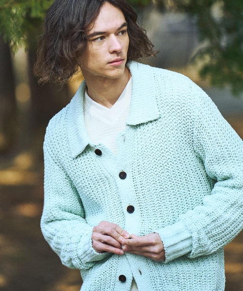 Casper John（キャスパージョン） カーディガン Ribbon yarn collar