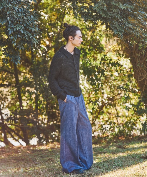 Casper John（キャスパージョン） カーディガン Ribbon yarn collar