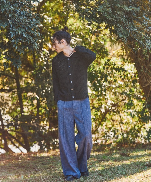 Casper John（キャスパージョン） カーディガン Ribbon yarn collar
